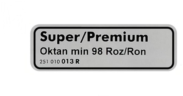 Aufkleber "Super/Premium Oktan min 98 Roz/Ron" passend für VW T3